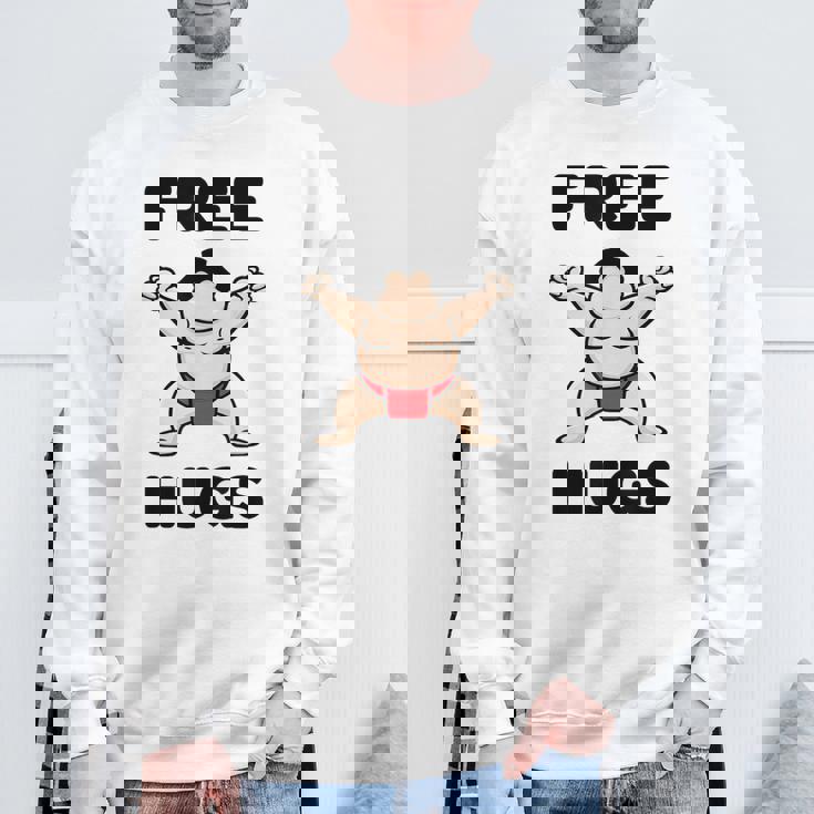 Free Hugs おもしろ相撲力士 相撲ハグ カワイイ相撲ハグ スウェットシャツ 高齢者への贈り物