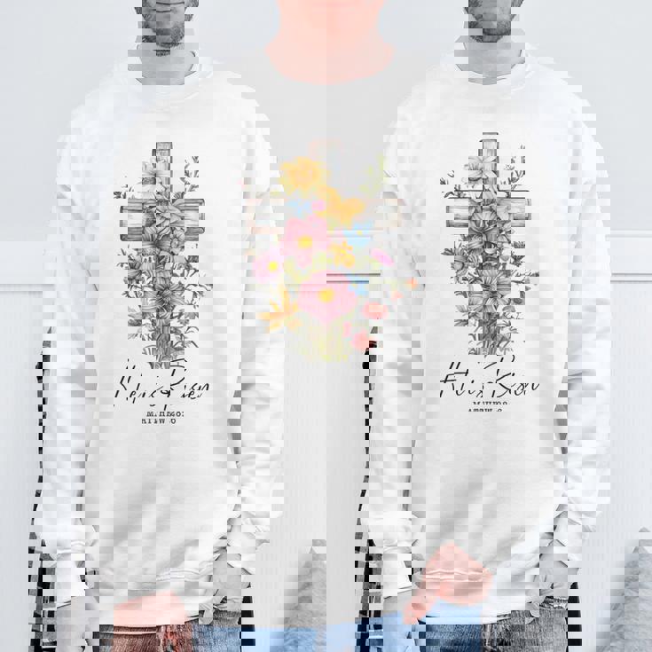 He Is Risen 花柄 十字架 春の花 イースター クリスチャ スウェットシャツ 高齢者への贈り物