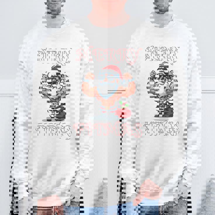 Merry Fitmas クリスマス フィットネス アグリークリスマス スウール サンタ 長袖tシャツ スウェットシャツ 高齢者への贈り物