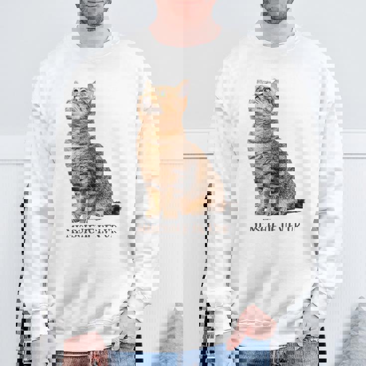 Mischief In Fur 猫写真 キジトラ 猫好き ネタ 猫しもべ 猫飼い 猫依存症 猫オーナー スウェットシャツ 高齢者への贈り物