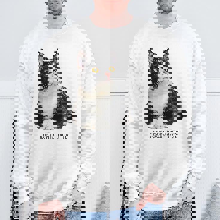 Mischief In Fur 猫写真 ハチワレ猫 黒白猫 猫好き ネタ 猫しもべ 猫飼い 猫依存症 スウェットシャツ 高齢者への贈り物