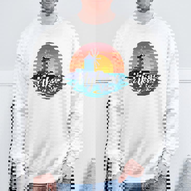 Mykonosibes ヴィンテージ 夕日 ギリシャの島 ギリシャ お土産 長袖tシャツ スウェットシャツ 高齢者への贈り物