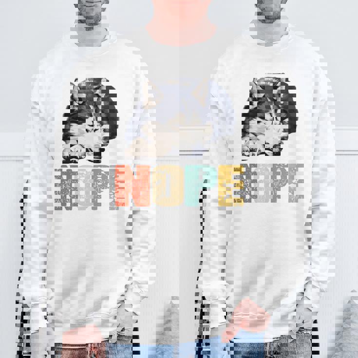 Nope 眠るシベリアンハスキーデザイン 長袖tシャツ スウェットシャツ 高齢者への贈り物