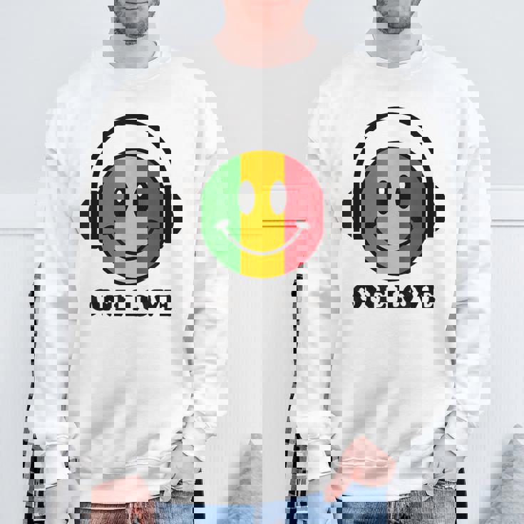 One Love ラスタ レゲエ 音楽 ヘッドホン スマイルフェイス ラスタファリ スウェットシャツ 高齢者への贈り物