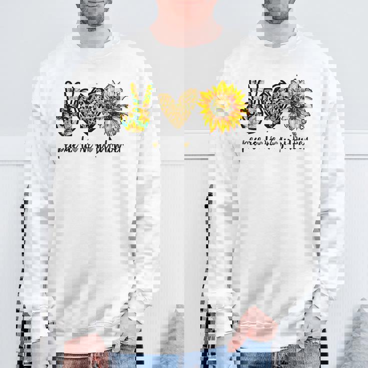 Peace Love サンシャイン ヒッピー ひまわり ヒマワリ 恋人へのギフト スウェットシャツ 高齢者への贈り物