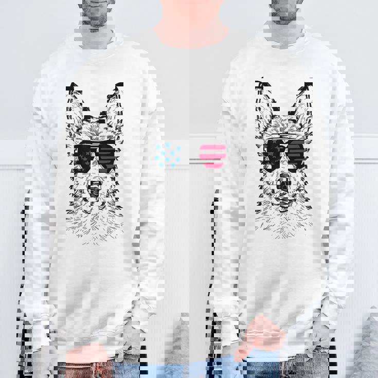 Shepsky Dog 7月4日 アメリカ国旗 スウェットシャツ 高齢者への贈り物