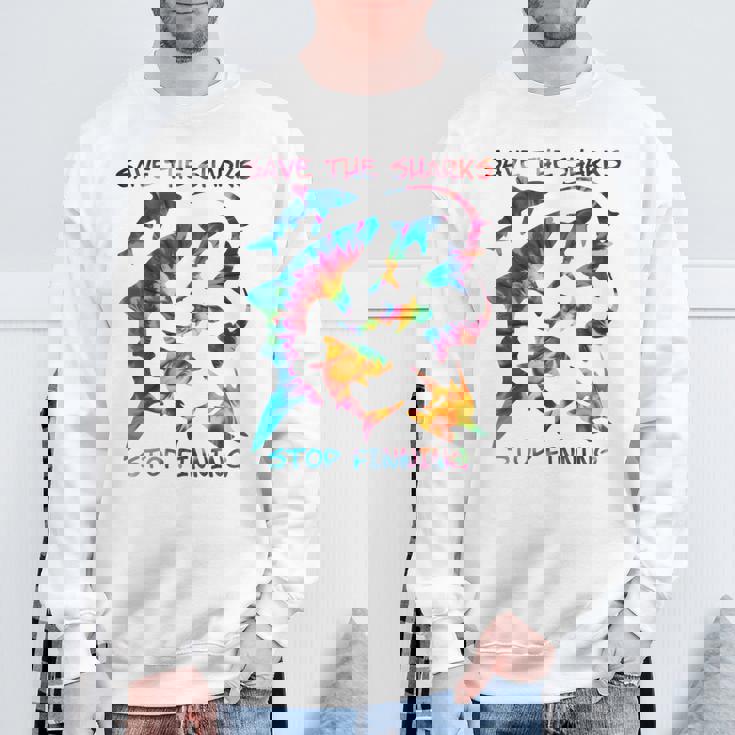 Stop Finning ジンベエザメ シュモクザメサメの種類タイダイ 長袖tシャツ スウェットシャツ 高齢者への贈り物