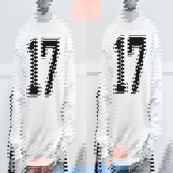 【バックプリント・背中側】17 数字 背番号 ユニフォーム ナンバー【ブラック／黒の文字】スポーツ 野球 サッカー 部活 スウェットシャツ 高齢者への贈り物