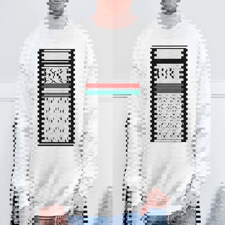 【バックプリント・背中側】Bocci ぼっち ロゴ 総柄 イタリア国旗風【変なtシャツ】陰キャ ブランド パロディ 面白 スウェットシャツ 高齢者への贈り物