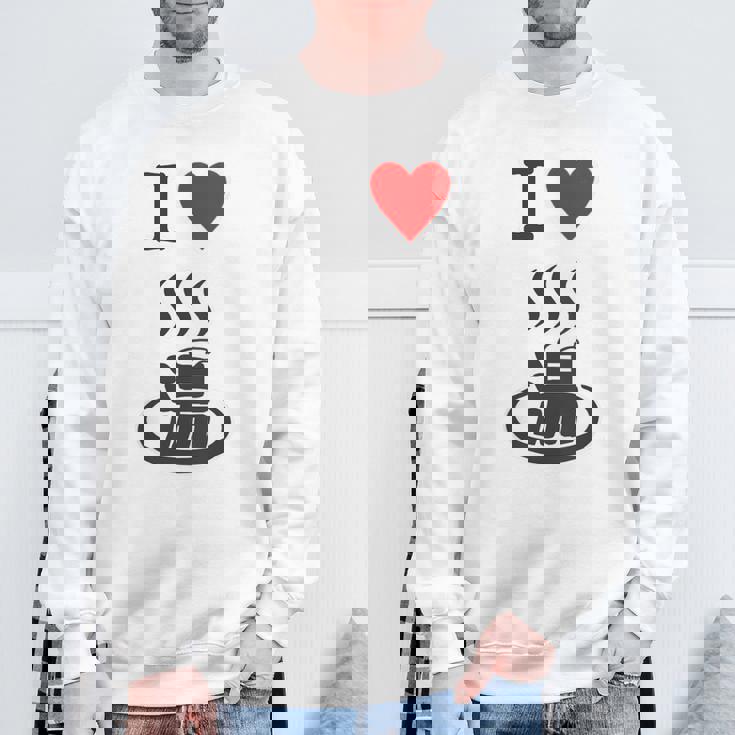 【バックプリント・背中側】アイラブ・湯 イラスト【温泉】お風呂 マーク 銭湯 記号 ハート 面白い スウェットシャツ 高齢者への贈り物
