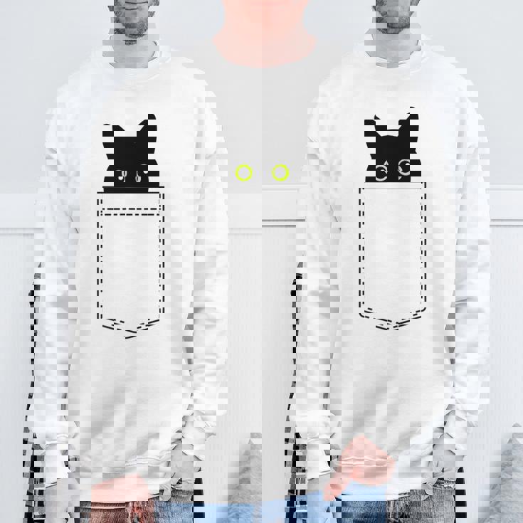 【ポケットから覗くネコ】黒猫 にゃんこ 猫好き 猫 可愛い ネコ 子猫 ネコ好き 面白い 変な 遊び心 ネタ ウケ狙い スウェットシャツ 高齢者への贈り物