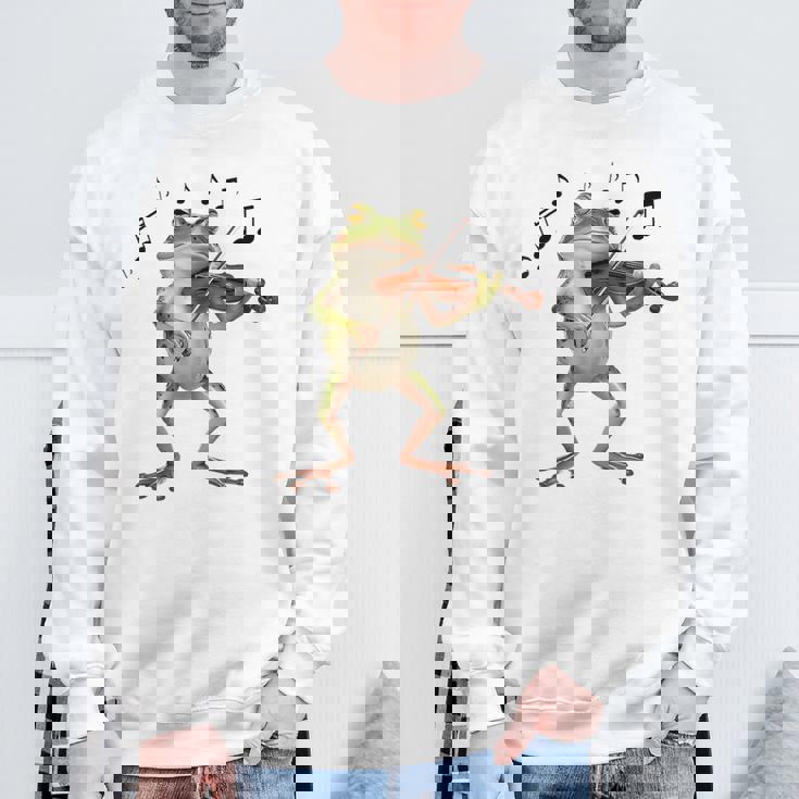 おもしろミュージシャン バイオリニスト かわいいカエル 演奏 バイオリン スウェットシャツ 高齢者への贈り物