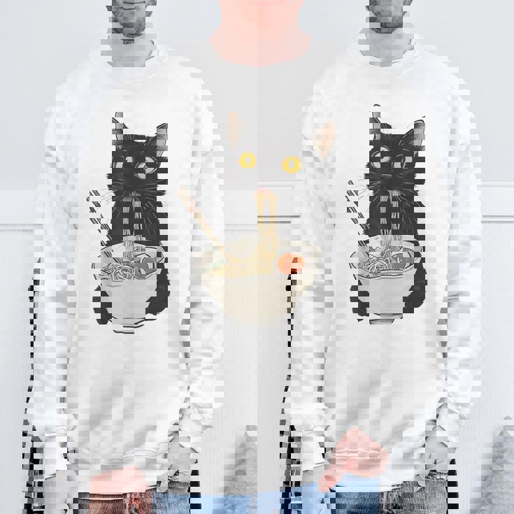 おもしろ猫 食べる 麺 ラーメン 日本猫 食べる 麺 スウェットシャツ 高齢者への贈り物