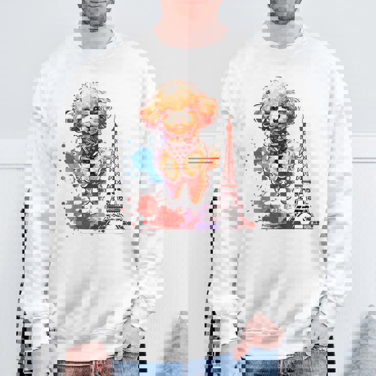 かわいい フランス パリ エッフェル塔 トイプードル パリ ジャンプ 子犬 スウェットシャツ 高齢者への贈り物