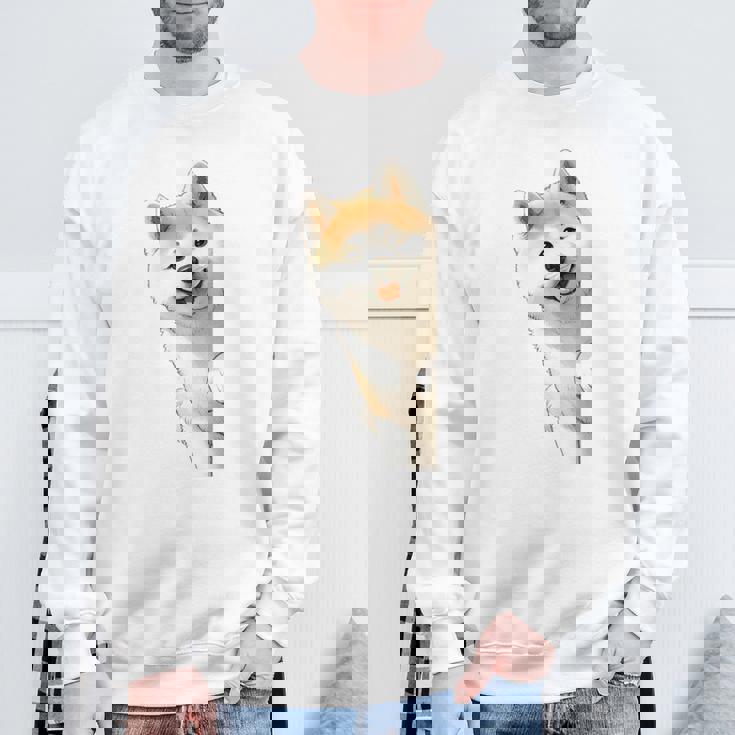 かわいい日本の秋田犬が角をのぞく犬好き。 スウェットシャツ 高齢者への贈り物