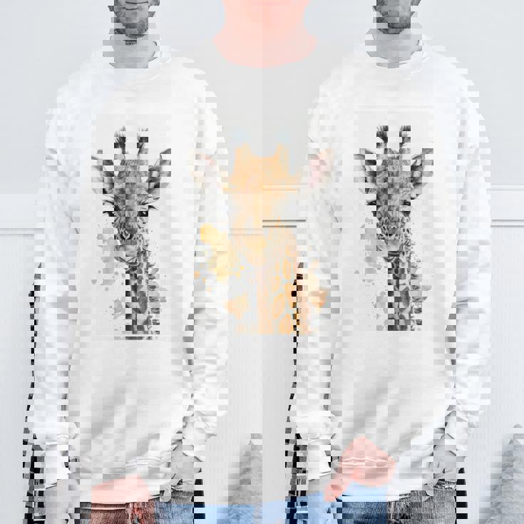 かわいい水彩画 キリン 赤ちゃん 美的 動物 アート 絵画 長袖tシャツ スウェットシャツ 高齢者への贈り物