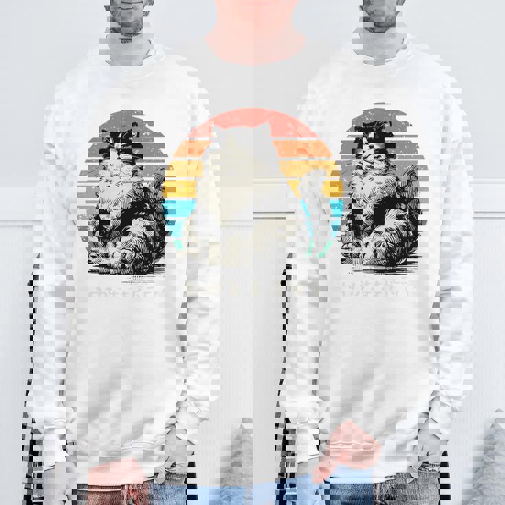 わがままボディ 猫 ねこ 太ったねこ ぽっちゃり ねこ好き かわいい おもしろ 面白い おもろい 手書き レトロ 長袖tシャツ スウェットシャツ 高齢者への贈り物