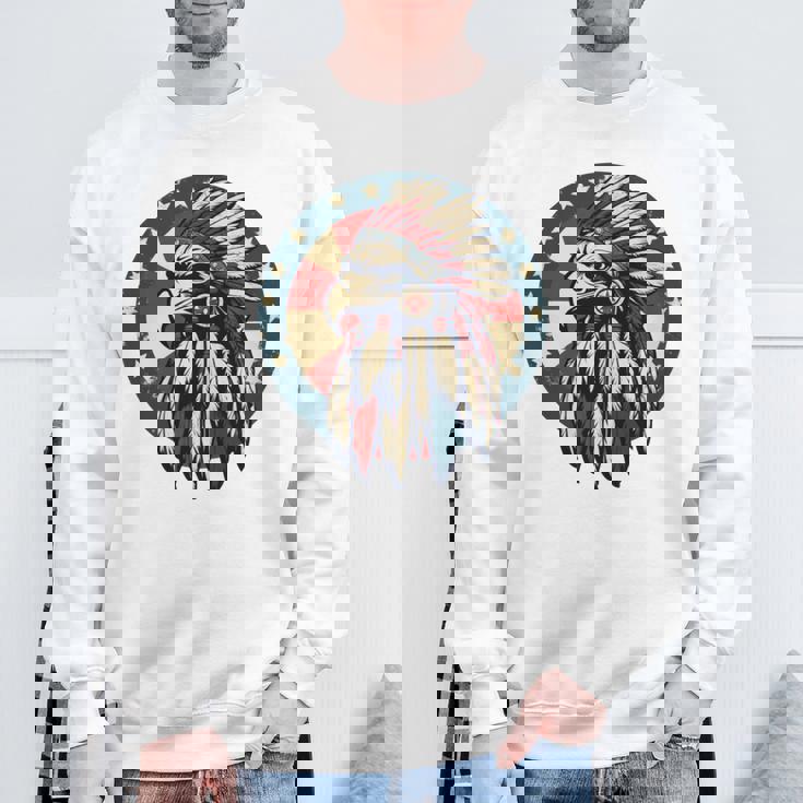 アメリカンイーグル チーフ インディアン ヘッドドレス ネイティブイーグル 長袖tシャツ スウェットシャツ 高齢者への贈り物