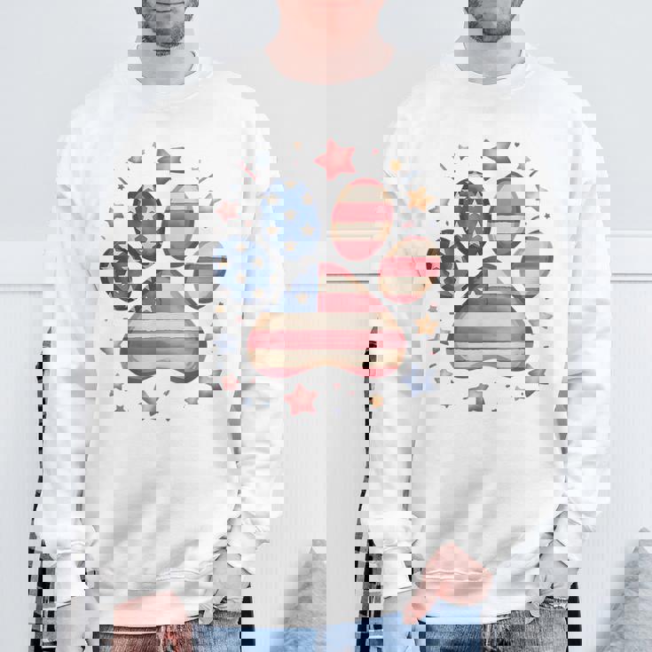 アメリカ国旗 愛国的な犬と猫の足跡プリント 7月4日 犬 スウェットシャツ 高齢者への贈り物