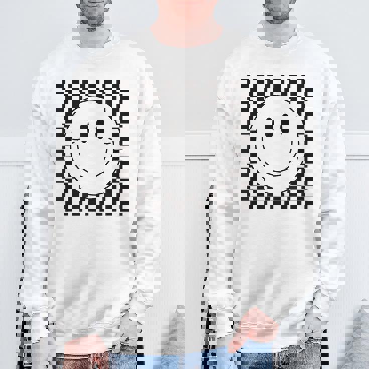 イエロー スマイル フェイスシャツ かわいい チェック柄 スマイル ハッピー スウェットシャツ 高齢者への贈り物