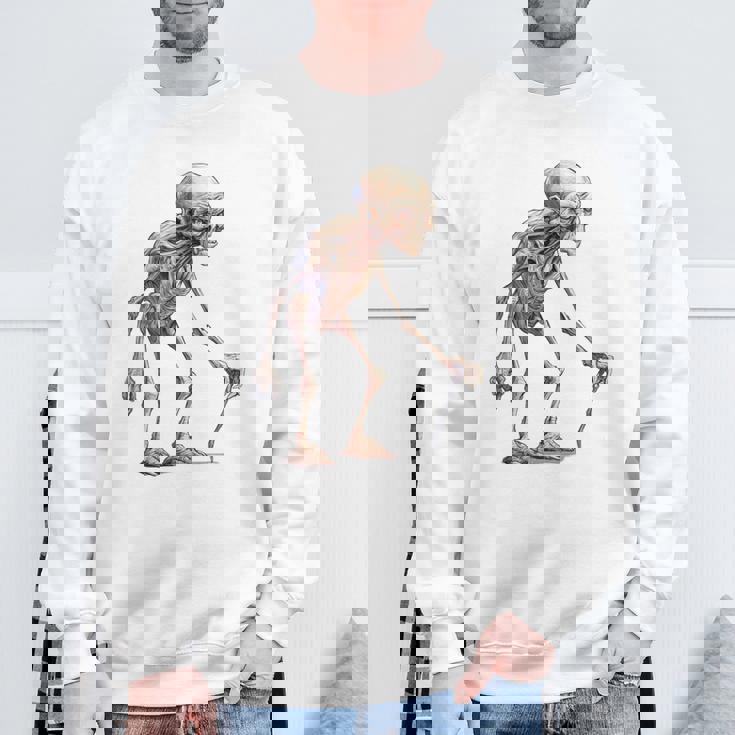 エイリアン スケルトン クリーチャー 松葉杖 スティック スウェットシャツ 高齢者への贈り物