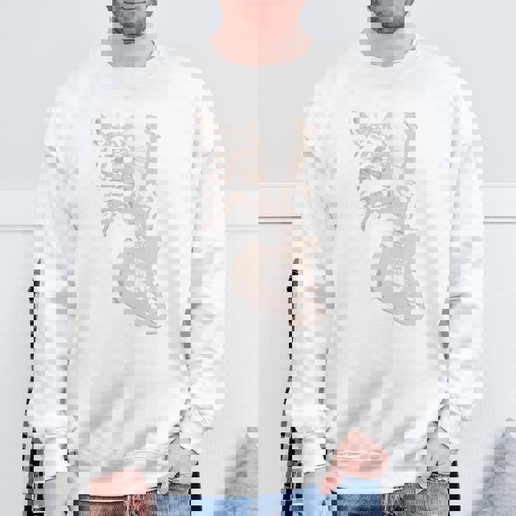 エレキギターを弾く猫 面白いキャットロッカー ロックショー 長袖tシャツ スウェットシャツ 高齢者への贈り物