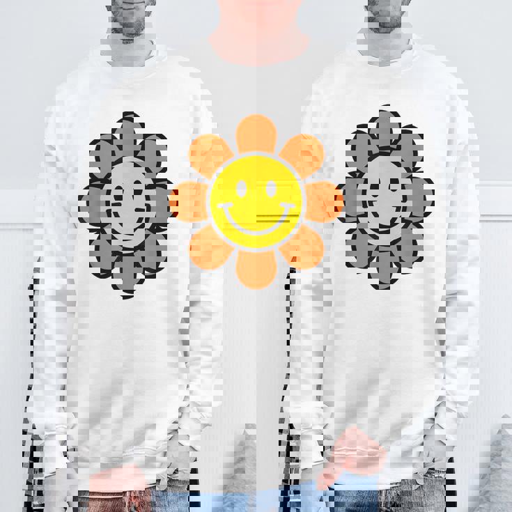 オレンジ イエロー ハッピー スマイル スマイル フェイス デイジー フラワーガール スウェットシャツ 高齢者への贈り物