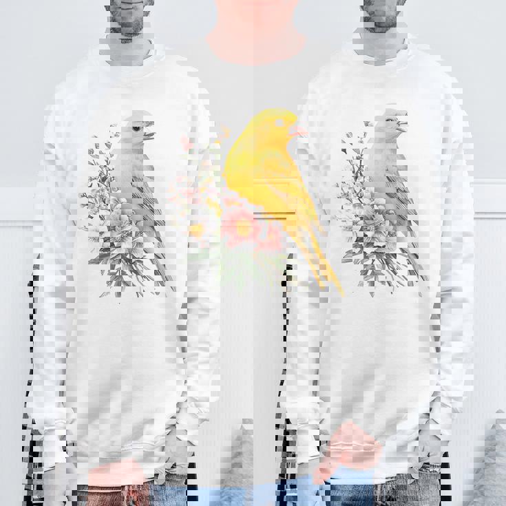 カナリアの鳥好き、ピンクの花のかわいい鳥、自然。 スウェットシャツ 高齢者への贈り物