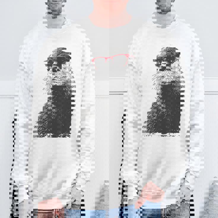 カワウソ アニマル柄 動物園 図面 イラスト 顔 カワウソ スウェットシャツ 高齢者への贈り物