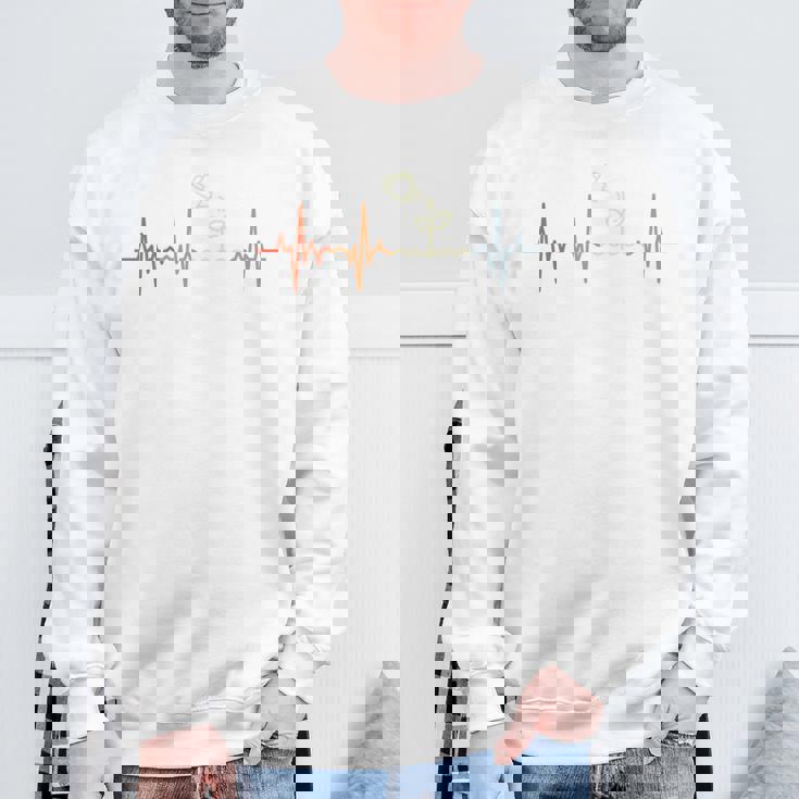 ガーデニング心電図レトロ園芸家脈線心拍 長袖tシャツ スウェットシャツ 高齢者への贈り物