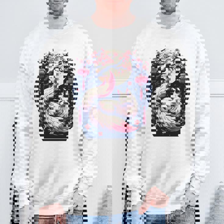 キツネ キツネ 桜 花 日本 九尾狐 長袖tシャツ スウェットシャツ 高齢者への贈り物