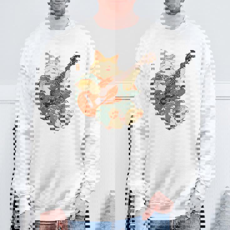 ギターを弾く日本の侍猫 忍者 浮世絵 アニメ スウェットシャツ 高齢者への贈り物