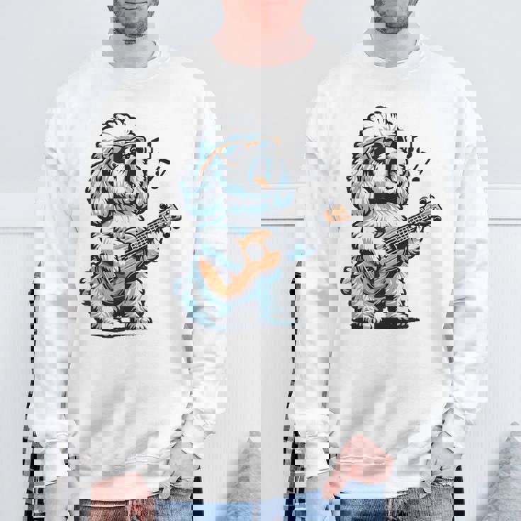 ギターを弾く犬 マルチーズプードル 面白い落書き スウェットシャツ 高齢者への贈り物