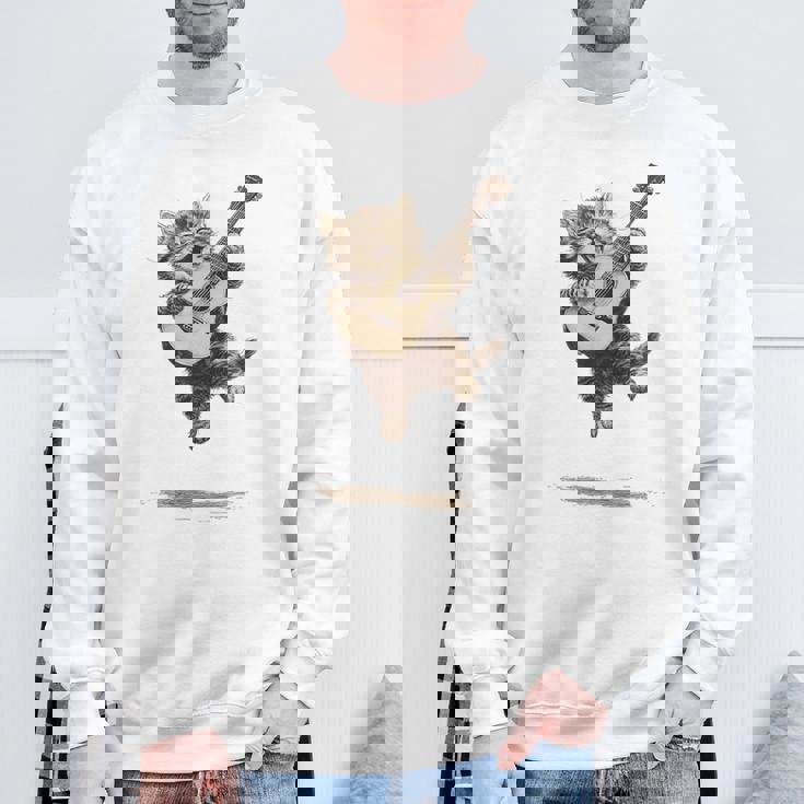 ギターを弾く面白い猫 面白いギター猫 スウェットシャツ 高齢者への贈り物