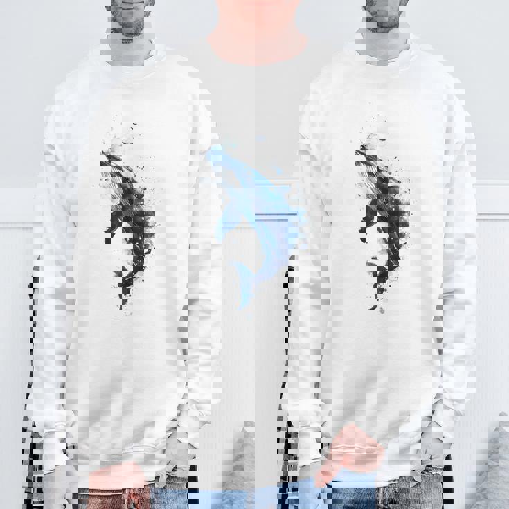 クジラ 水彩 海洋 動物 海の生物 青くじら デザイン スウェットシャツ 高齢者への贈り物