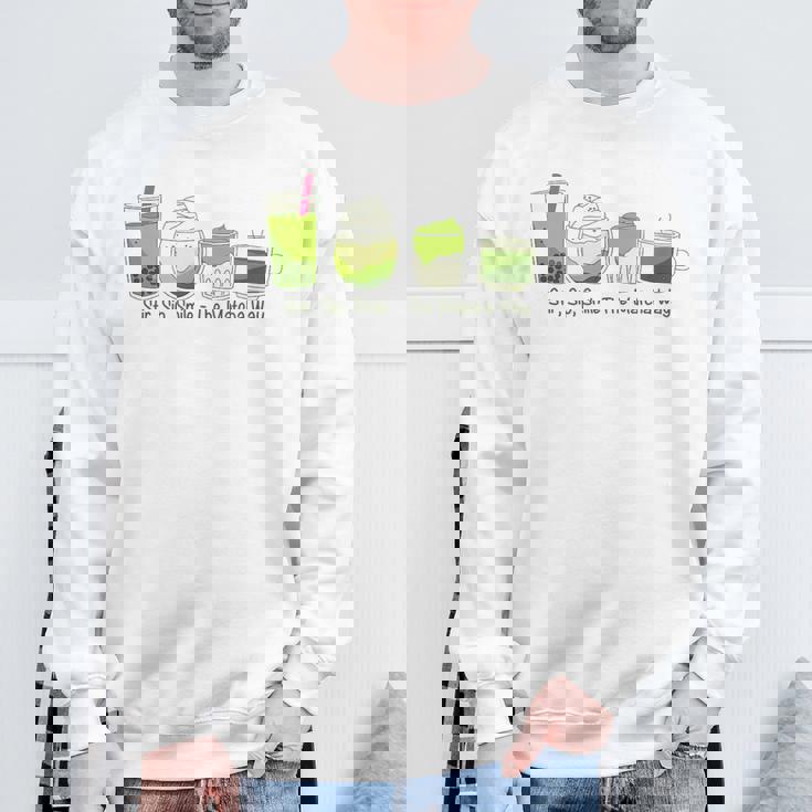 クリーミーダルゴナ抹茶ボバティー、スマイル、抹茶の方法 スウェットシャツ 高齢者への贈り物