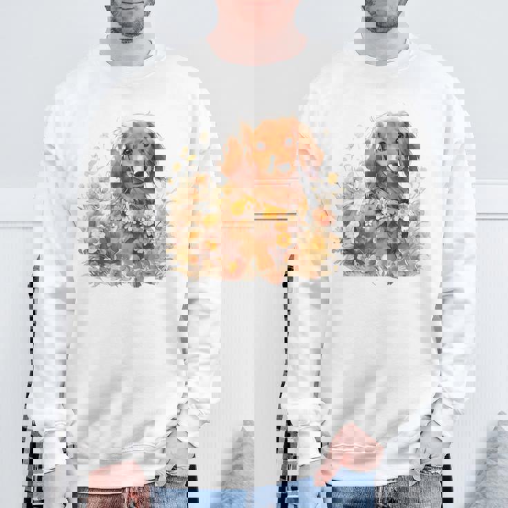 クリーム色の花のダックスフント 愛らしいミニドキシー犬 スウェットシャツ 高齢者への贈り物