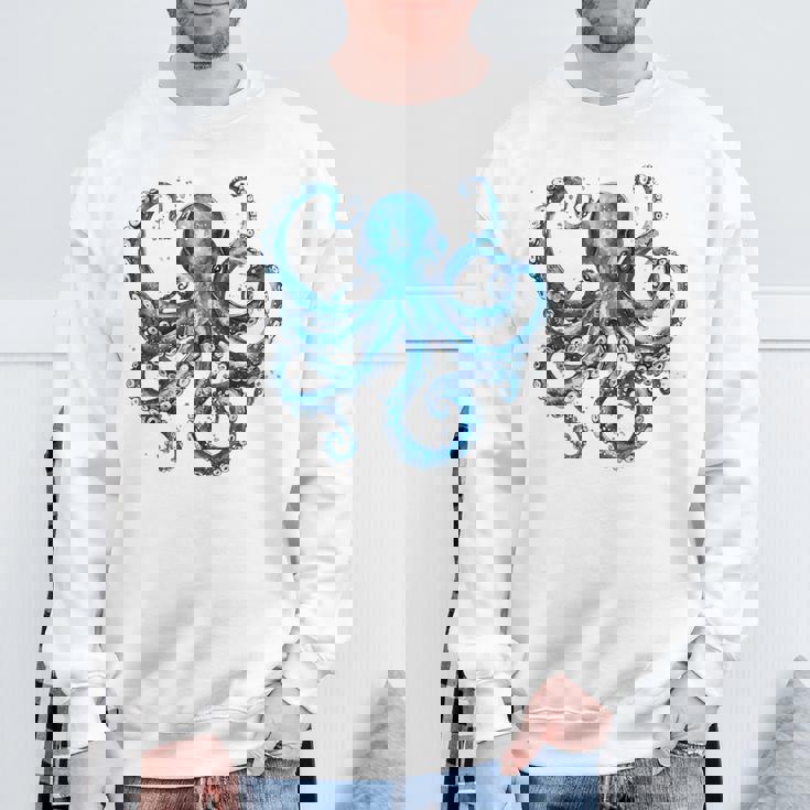 クール ブルー タコ 海 海 好き 触手 タコ好き スウェットシャツ 高齢者への贈り物