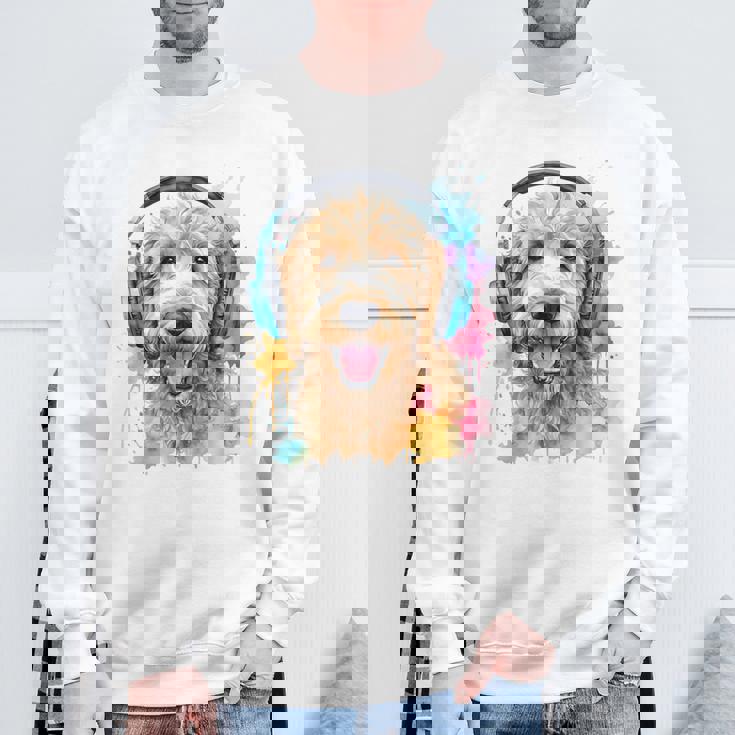 ゴールデンドゥードル、ヘッドフォン、犬、動物プリント スウェットシャツ 高齢者への贈り物