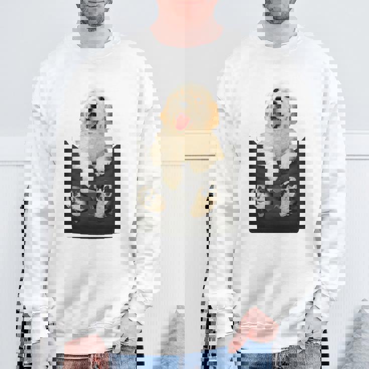 ゴールデンレトリバー ポケットに入った子犬 長袖tシャツ スウェットシャツ 高齢者への贈り物