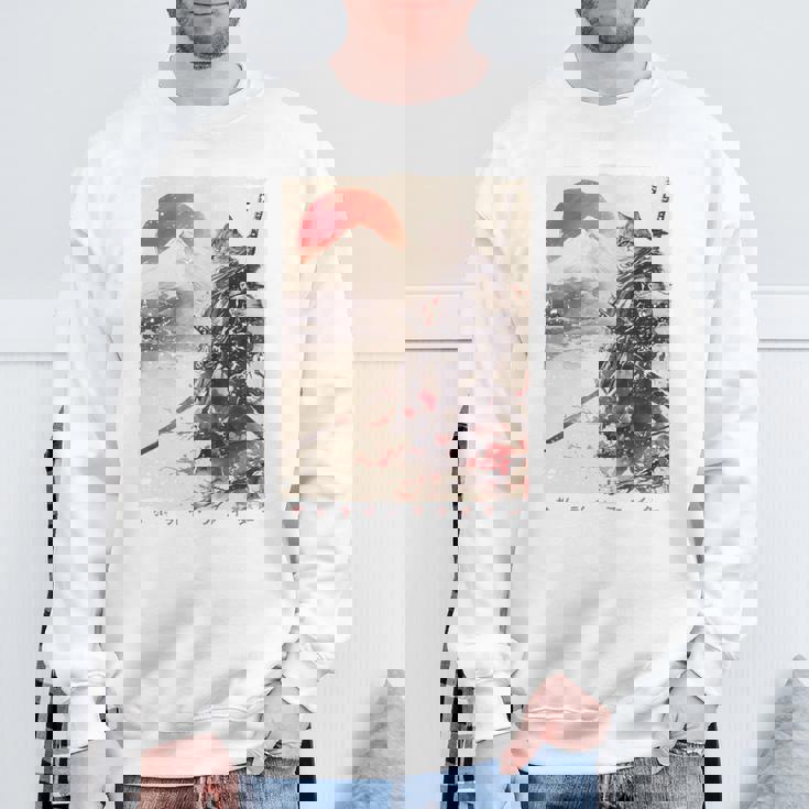 サムライ 猫戦士 浮世 墨絵 猫 サムライ 長袖tシャツ スウェットシャツ 高齢者への贈り物