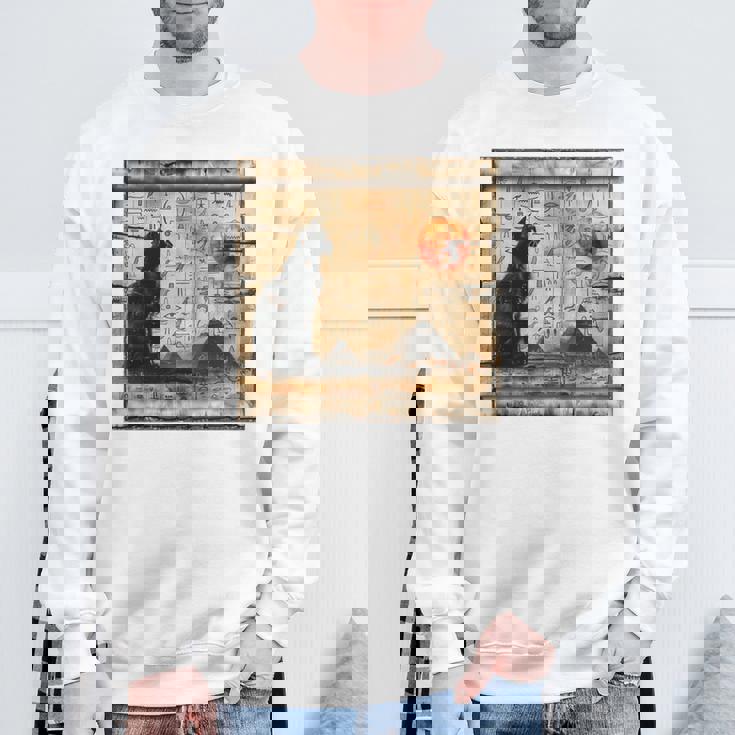 サンセット ピラミッド パピルス スクロール 砂漠 エジプトアート 猫 長袖tシャツ スウェットシャツ 高齢者への贈り物