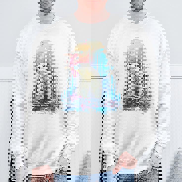 シロクマ 動物 カラフル 動物園 アート 描画 シロクマ スウェットシャツ 高齢者への贈り物