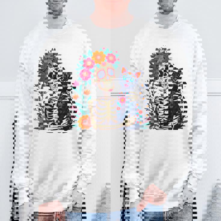 スケルトン ハグ 猫 シュガー スカル Día Los Muertos ハロウィン スウェットシャツ 高齢者への贈り物