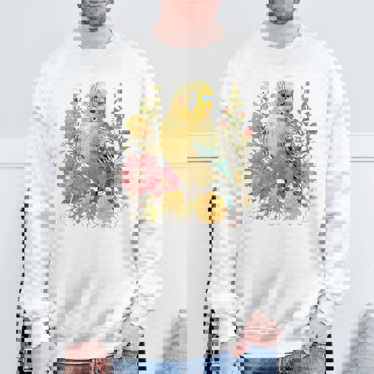 セキセイインコ 鳥 ママ セキセイインコ オウム ヴィンテージフラワー スウェットシャツ 高齢者への贈り物