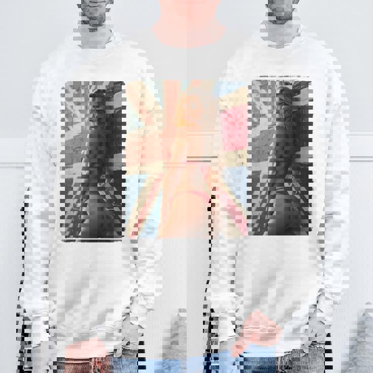 セクシーガールグラフィックtシャツ 「ホットピンナップガール&イギリスの旗」 長袖tシャツ スウェットシャツ 高齢者への贈り物