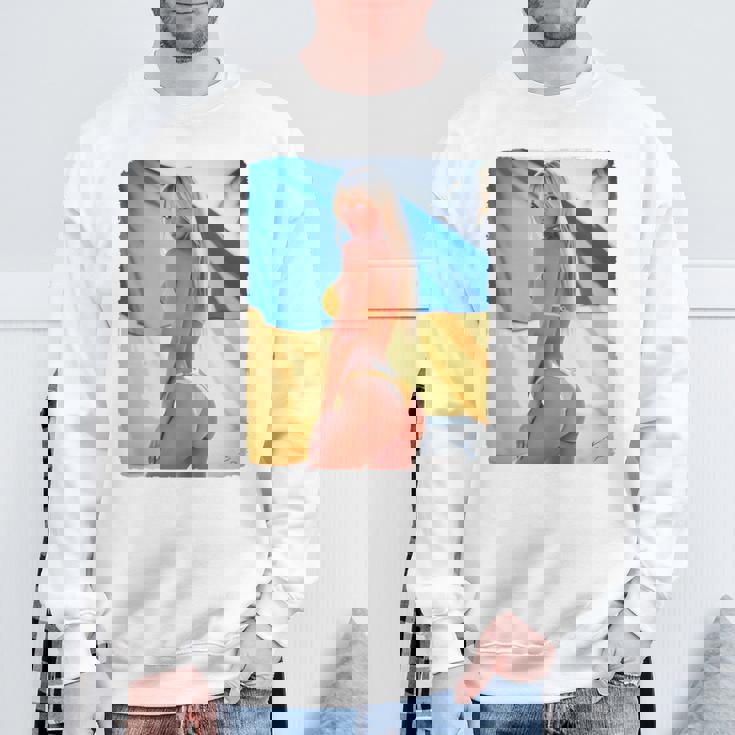 セクシーガールグラフィックtシャツ 「モダンピンナップガール&ウクライナ国旗2」 長袖tシャツ スウェットシャツ 高齢者への贈り物