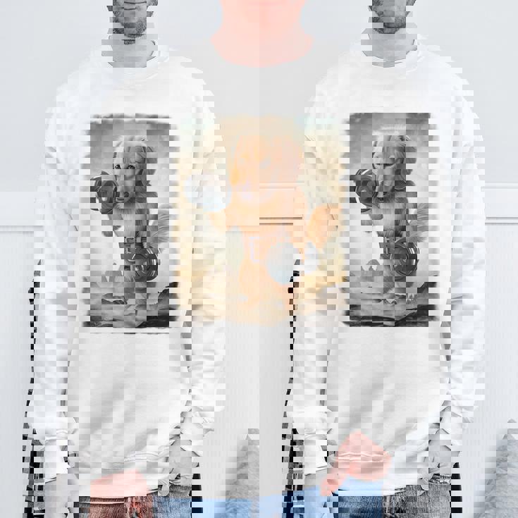 ダックスフンド 犬 筋トレ ウェイトリフティング ダンベル付き スウェットシャツ 高齢者への贈り物