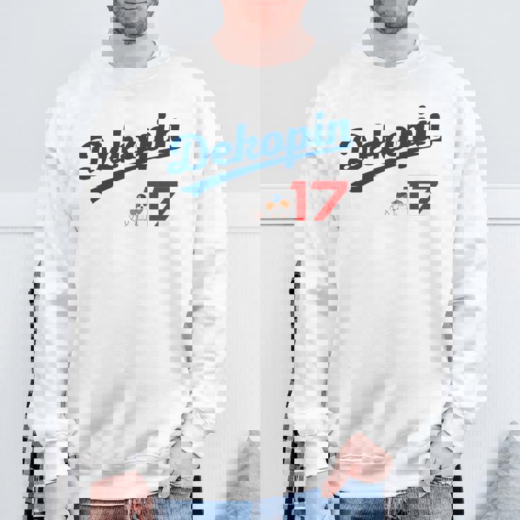 デコピン 大谷 Dekopin 愛犬 Decoy 二刀流 Decopin 野球 ユニホーム風 犬 かわいい 長袖tシャツ スウェットシャツ 高齢者への贈り物