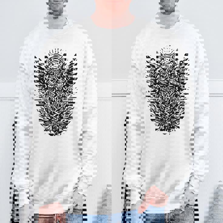 トライバル グレートフクロウ トーテム タトゥー 幾何学模様 スウェットシャツ 高齢者への贈り物